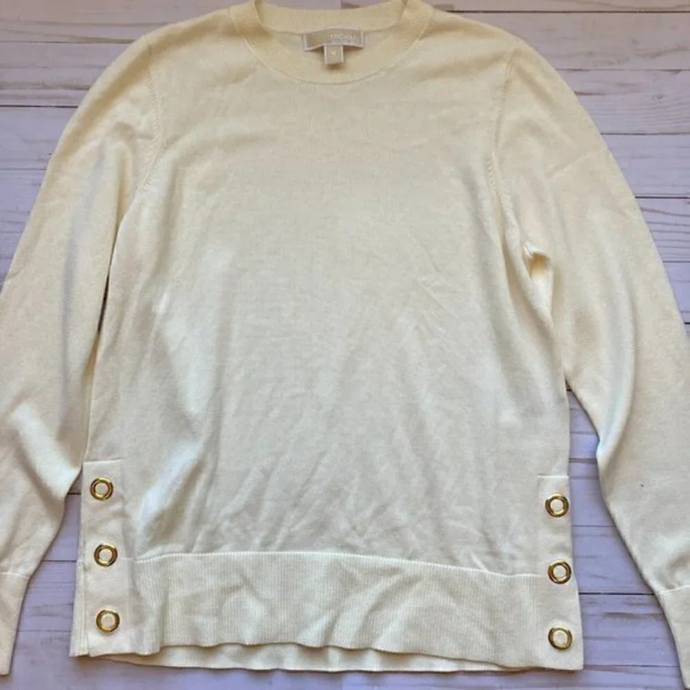 Michael Kors Bone Long Sleeve Side-Snap Pullover Sweater Sz M